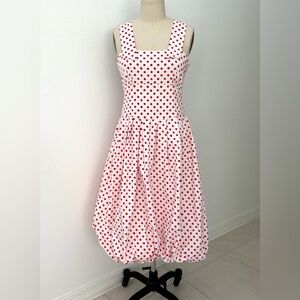 Lilith France Balloon Hem Polka Dot Dress White & Red Cotton Twill EU 40 - US 8